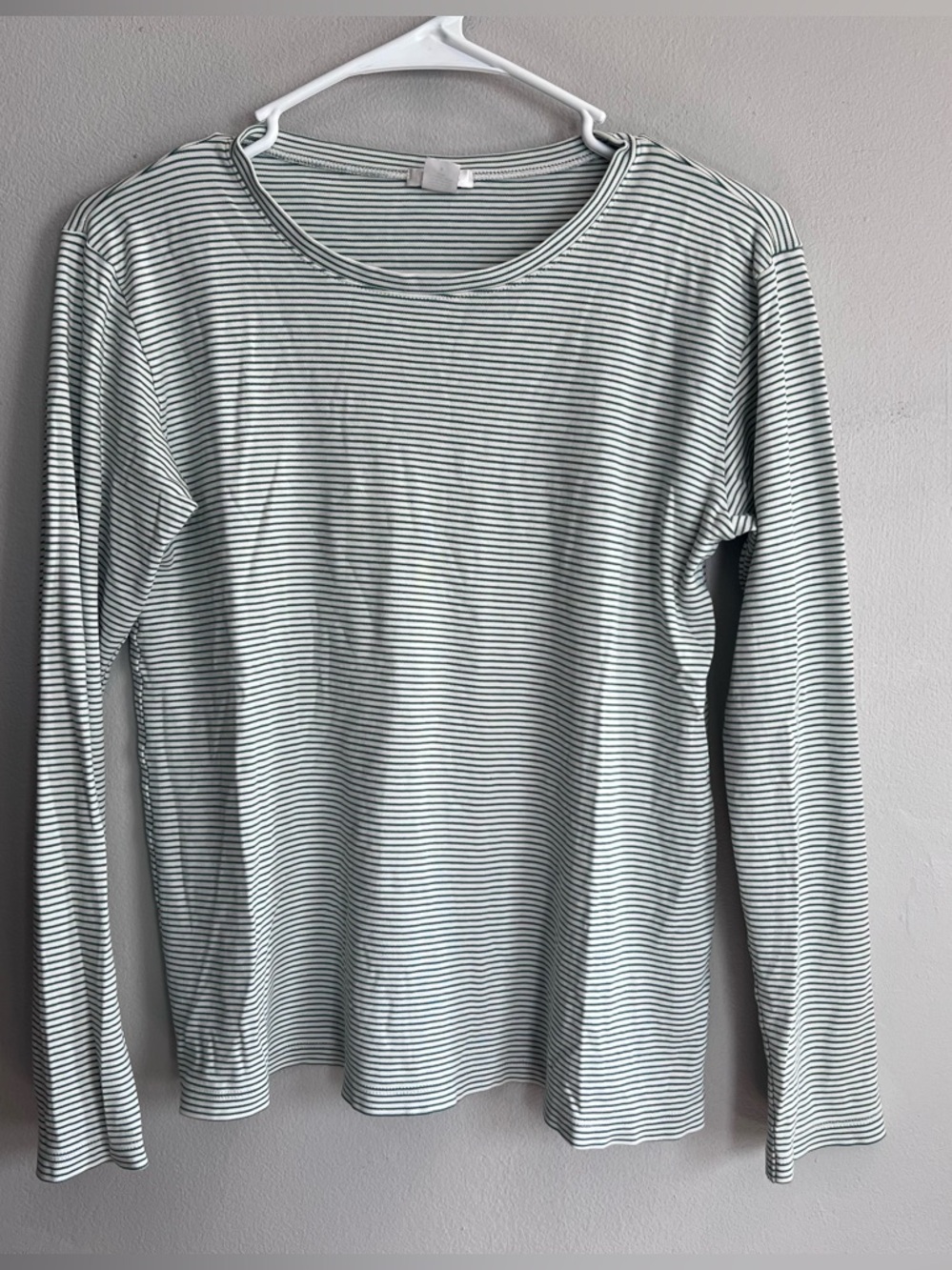 Lake Pima Cotton Long Sleeve Crewneck Short Striped Green White‎ S